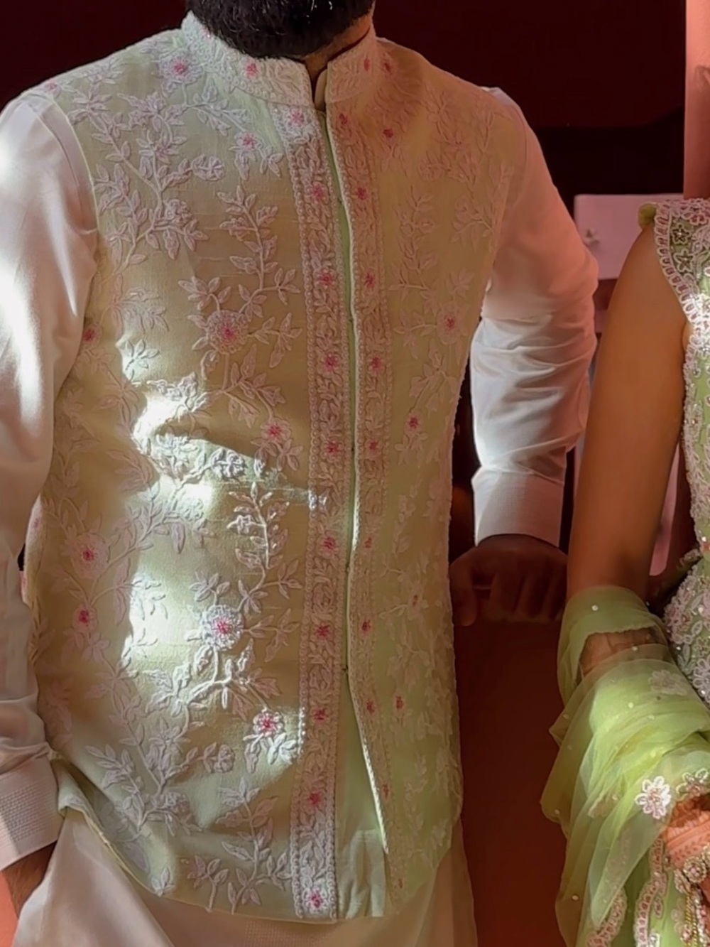 Light Green & Pink Bundi Jacket